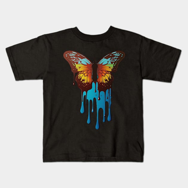 Surreal Butterfly Drip Kids T-Shirt by pixelbrandjeans